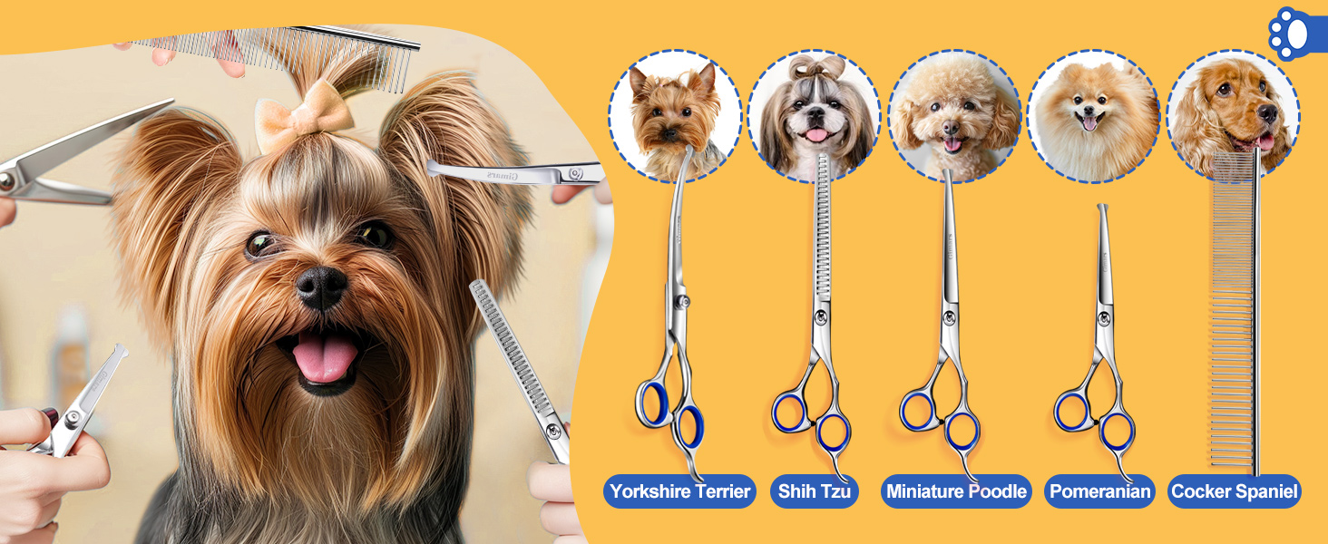 Професійна ножиця для грумінгу собак Gimars 5-в-1, рожева (4CR, титанове покриття, безпечна насадка)