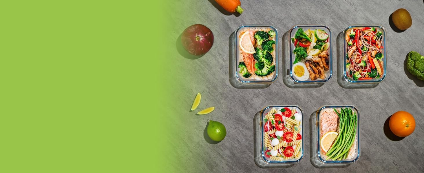 Набір контейнерів VonShef для зберігання їжі (10 шт.) – Mealprep, 1050/370 мл, для духовки/мікрохвильовки, миття в посудомийній машині, герметичні, не протікають