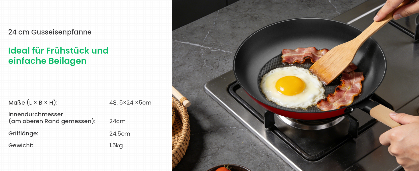 Чавунна сковорода YUTANN для індукції, газу та електроплит (20/24/28 см). Без PFOA/PFAS. З антипригарним покриттям