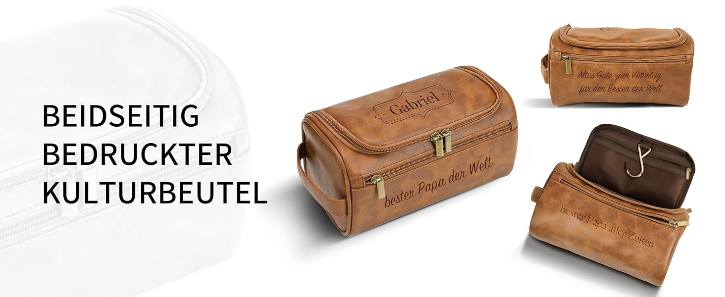 Чоловіча дорожня косметичка Easycosy з лазерним гравіюванням, шкіряна, на блискавці, червоно-коричнева. Ідеальний подарунок для чоловіків, тата, дідуся, колеги.