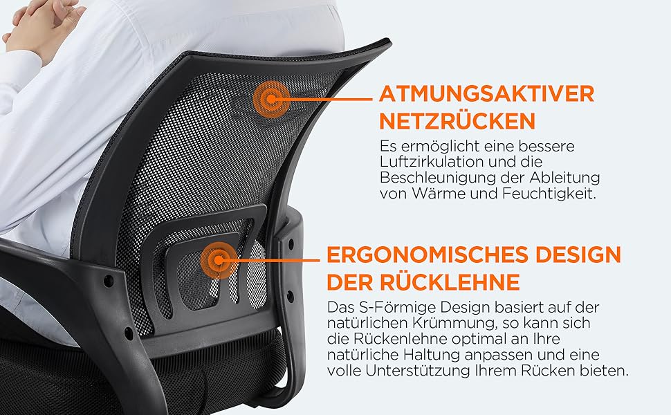Офісне крісло Yaheetech ергономічне, з сітчастою спинкою та підлокітниками, поворотне, для начальника, з функцією гойдання, регульоване по висоті, підходить для ваги до 136 кг, чорне