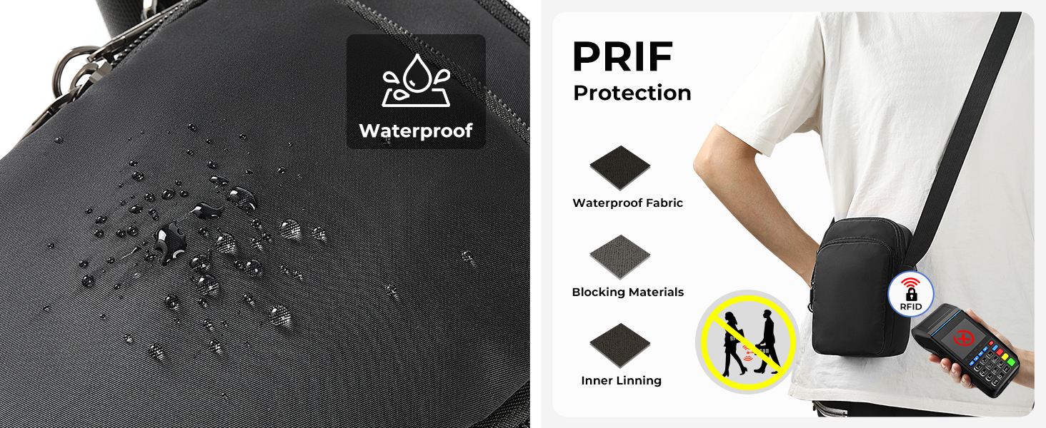 Протикрадіжна сумка-слінг BROADREAM через плече з RFID-блокуванням та замком, водонепроникна нагрудна сумка для подорожей та міста, чорна