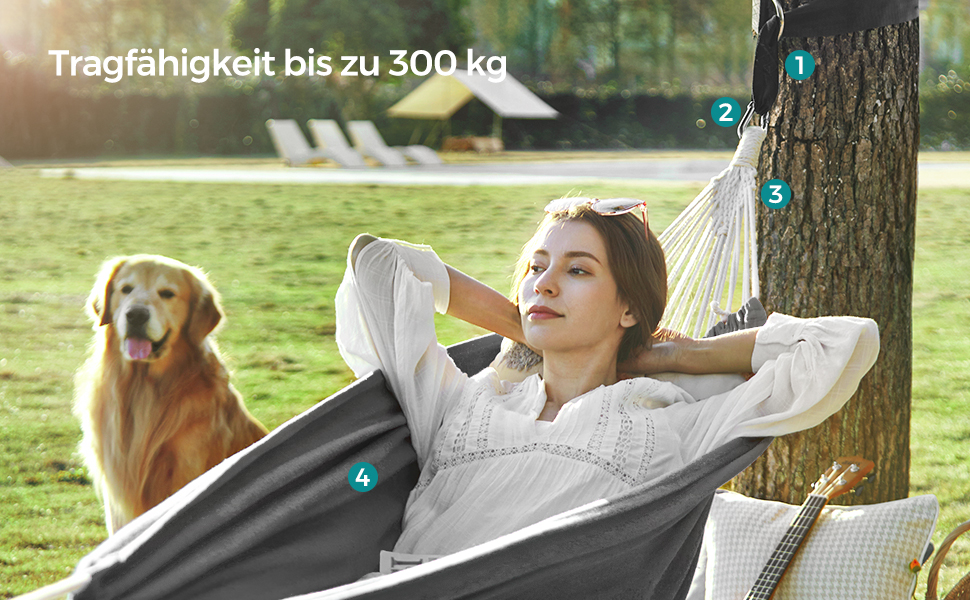 Двомісний гамак SONGMICS 210x150 см, до 300 кг, з чохлом, ременями та карабінами, для тераси, балкона, саду, кемпінгу, сірий