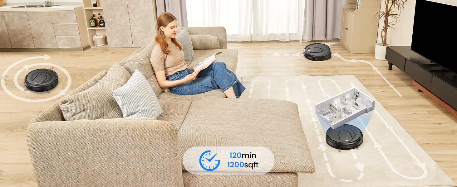 Робот-пилосос Vexilar W7 3-в-1 з функцією миття, потужність 4000Pa, 120 хв роботи, керування через додаток/пульт, для тварин, килимів та твердих поверхонь