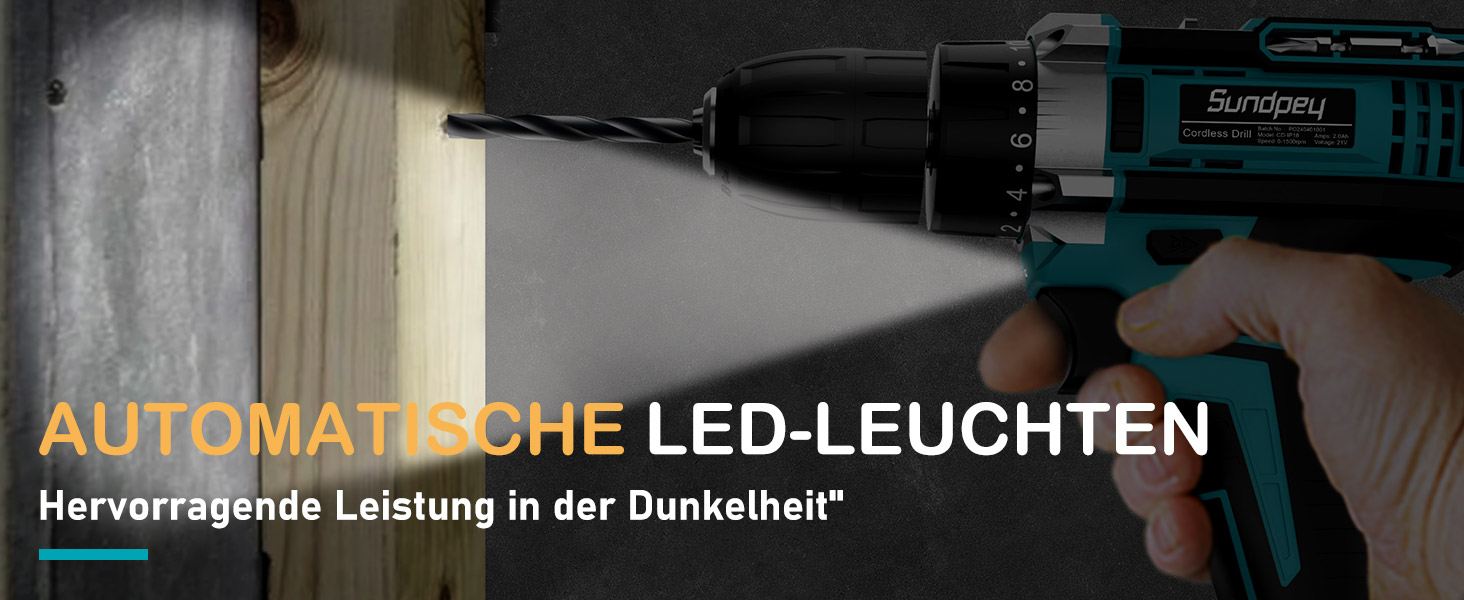 Акумуляторний шуруповерт Sundpey 21V з 2x2000mAh акумулятором, 45 Нм, 2 швидкості, 18+1 момент, патрон 10мм, набір 19шт для дому та DIY, блакитний