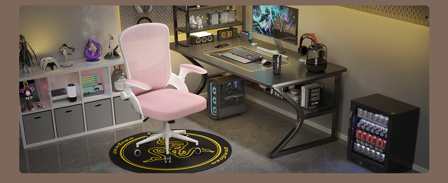 Офісний стіл Naspiro Ergonomischer Bürostuhl з регульованими підлокітниками 90°, підтримкою попереку, дихаючою сіткою та рожевим кольором (без підголівника)