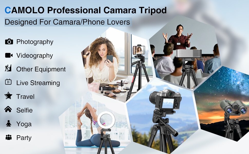 Штатив для камери CAMOLO 67' з сумкою: для фото та відеозйомки, YouTube, Vlogging, DSLR, Android, iPhone