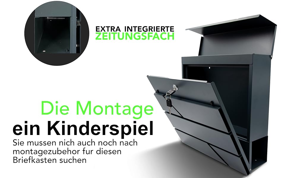 Поштовий ящик для газет Anthrazit з іменним шильдиком Julia Standard - настінний, порошкове покриття RAL 7016, 37x37 см