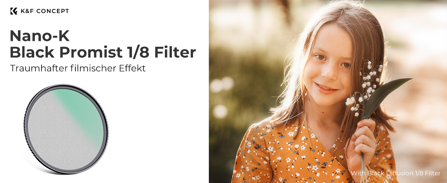 Фільтр K&F Concept 77mm Black Promist 1/8 з оптичного скла з Multi-Nano покриттям для відеозйомки/портретної фотографії (Nano-Klear)