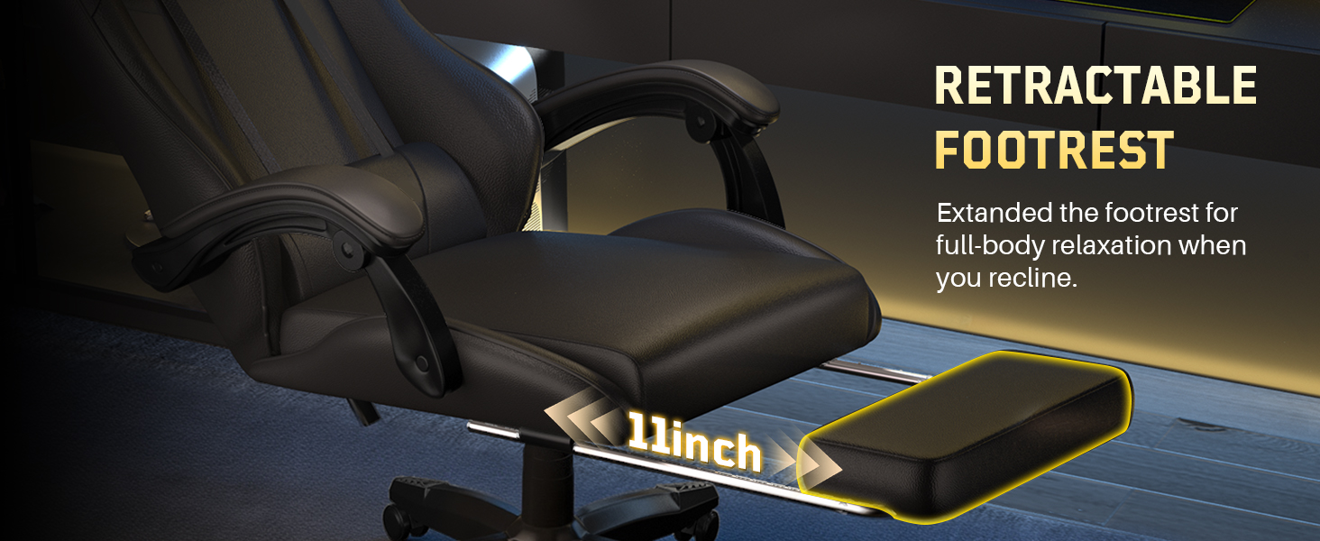 Ігрове крісло Bigzzia Ergonomic Gaming Stuhl з підніжкою та функцією масажу, чорне