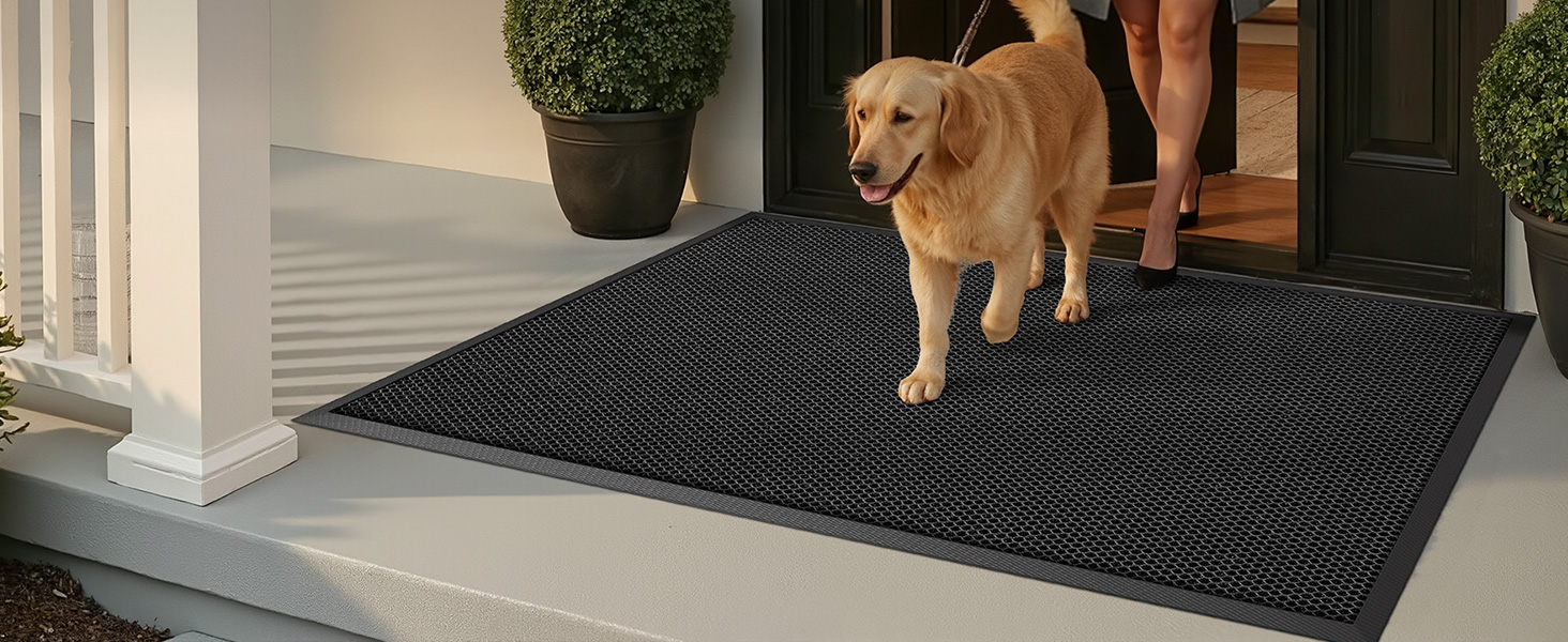 Килимок для дому та вулиці COLOR&GEOMETRY 43x76 см - антиковзаюча, легко миється, для входу, сірий/чорний