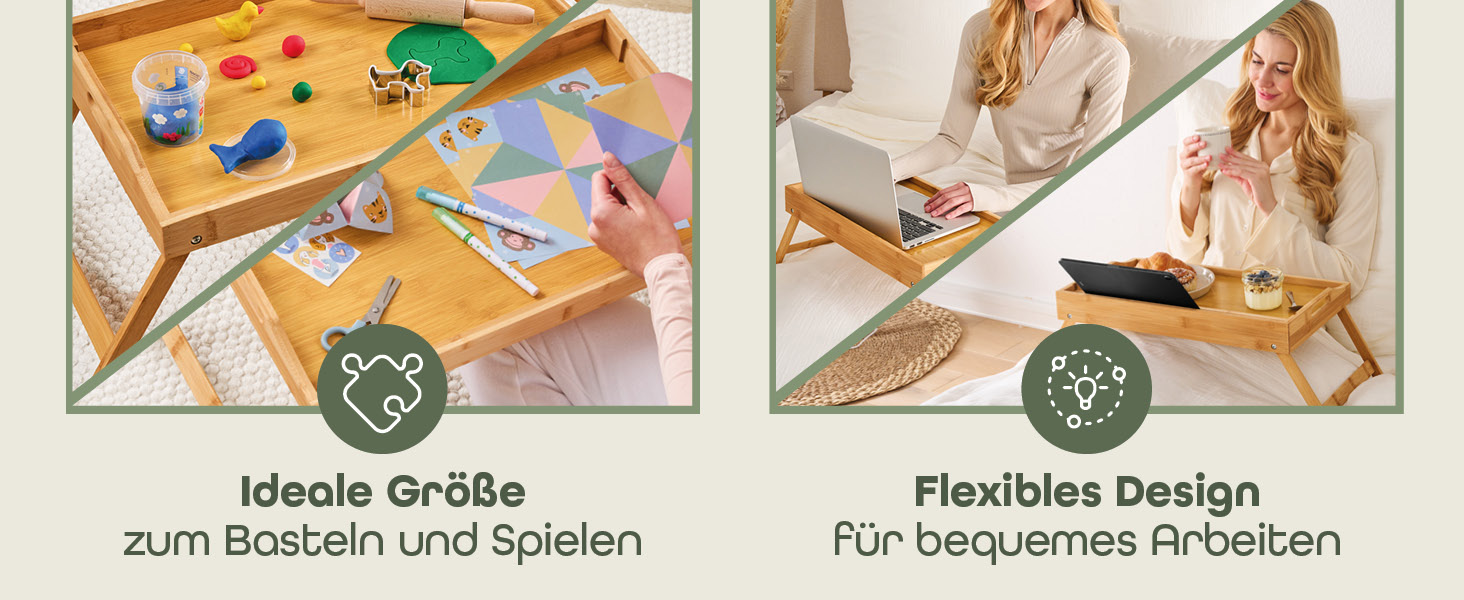 Бамбуковий приліжкові столики Blumtal з ніжками для планшетів/телефонів - столики для сніданку в ліжко - складаний приліжкові столики 50 x 30 x 6 см - сервірувальне піднос з ніжками - стабільний приліжкові столики з натурального дерева