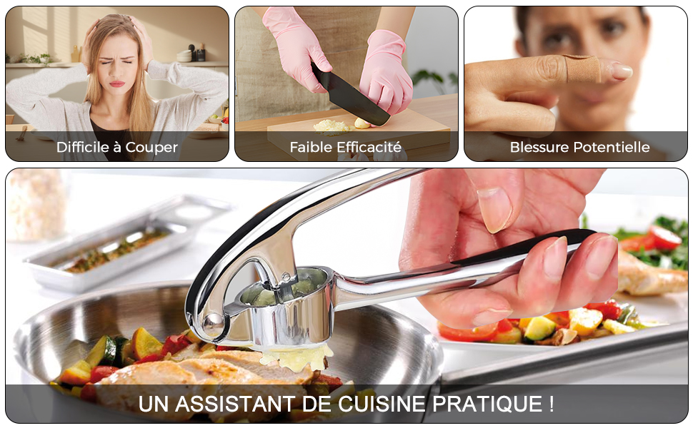 Пресу для часнику з нержавіючої сталі, професійна кухонна преса для часнику, срібна