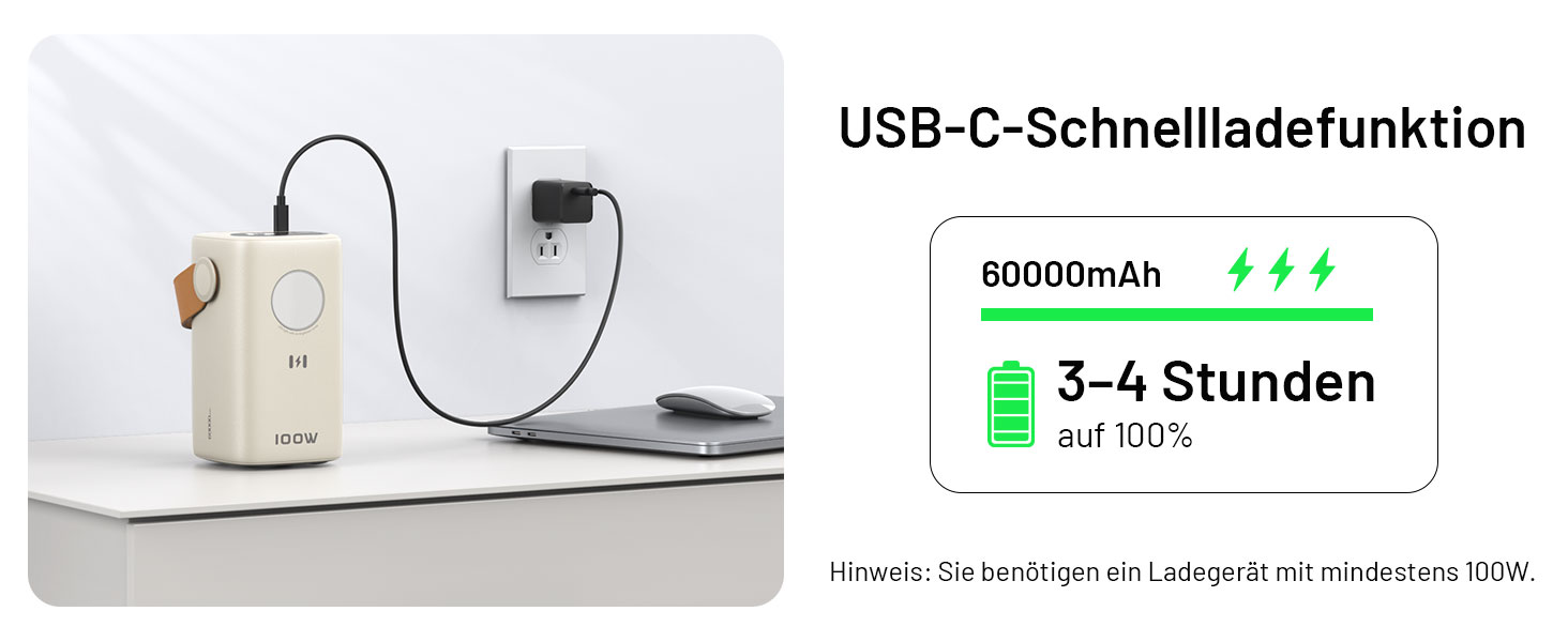 Power Bank Selore&S 60000mAh 100W з 5 портами USB-C для iPhone, Samsung, MacBook, iPad та інших пристроїв (Великий, Абрикосовий)