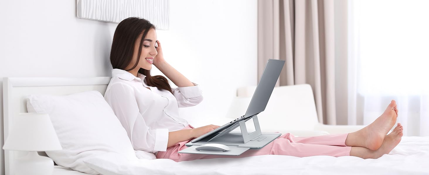 Зручний лапдеск для ноутбука AboveTEK – ергономічний підставка з антиковзким покриттям, захистом від нагріву, вбудованим ковриком для миші, портативна для ліжка, дивана, подорожей (сірий)