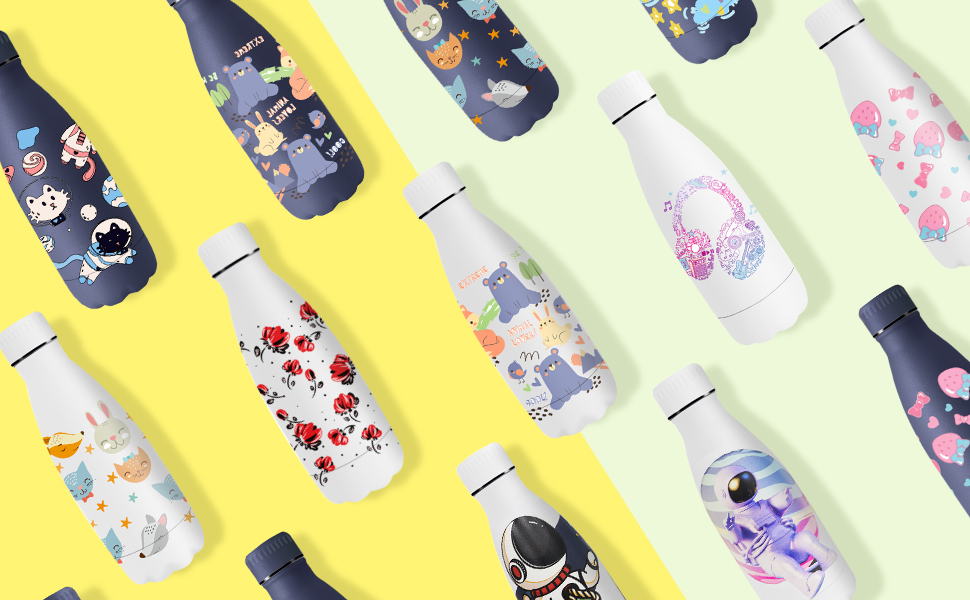 Термос Vikaster 500 мл, термофляга з нержавіючої сталі, без BPA, не протікає, багаторазовий. Ідеально для велосипеда, кемпінгу, йоги, спортзалу, фітнесу, школи, подорожей, активного відпочинку. (350 мл, Темно-синій, Динозавр)