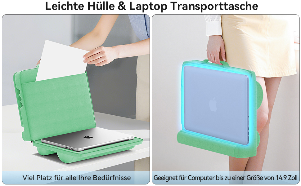 Підставка для ноутбука з регулюванням кута нахилу, подушка для роботи з ноутбука на дивані, підставка для ноутбука до 16 дюймів (зелена)