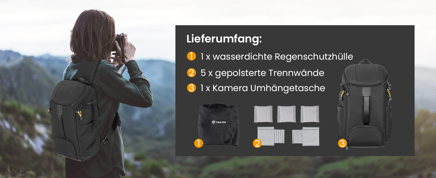 Сумка для камери Tarion Sling: фотосумка на плече для DSLR, об'єктивів, штативів та аксесуарів (чорна)