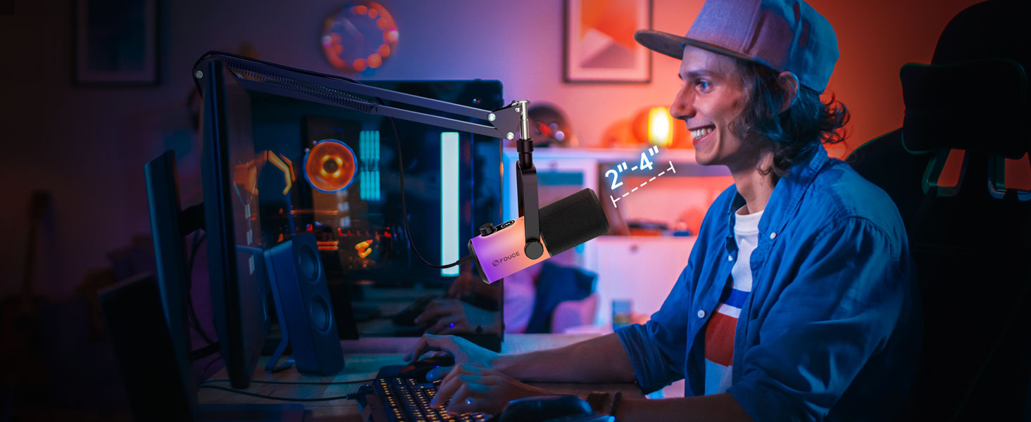 Ігровий мікрофон FDUCE з USB/XLR підключенням для стрімінгу, запису подкастів та співу з RGB-підсвіткою, регулятором посилення та навушниками (D20+)