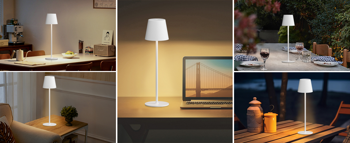 Акумуляторна настільна LED лампа бездротова з USB-C зарядкою, регульована яскравість, 3 режими світла, сенсорна лампа для дому, спальні, кемпінгу (біла)