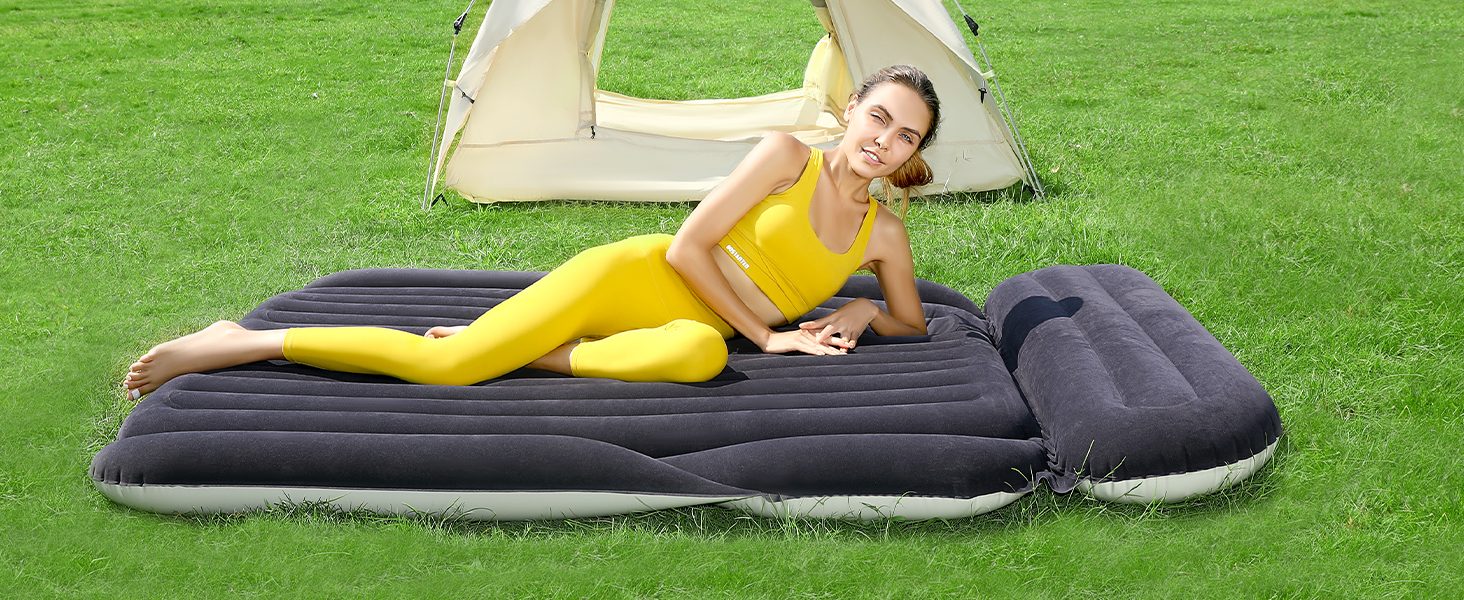 Надувний матрац SUV з 2 подушками – товстий, з фетром, для автомобіля – мобільні подорожі, кемпінг та відпочинок на природі – швидке надування та здування з електричним насосом