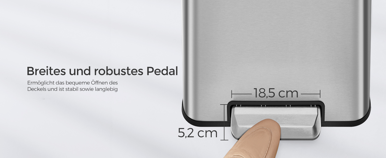 Відро для сміття SONGMICS 40 л з кришкою, педальним механізмом, Soft-Close, утримуванням кришки, срібне, LTB541E40