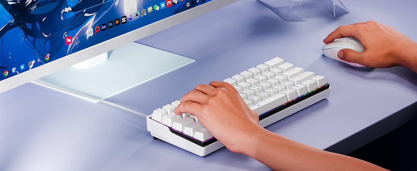 KEMOVE K61SE - Механічна ігрова клавіатура: 61 клавіша, Red Switch, RGB, Anti-Ghosting, US-Layout, для PC, білий корпус