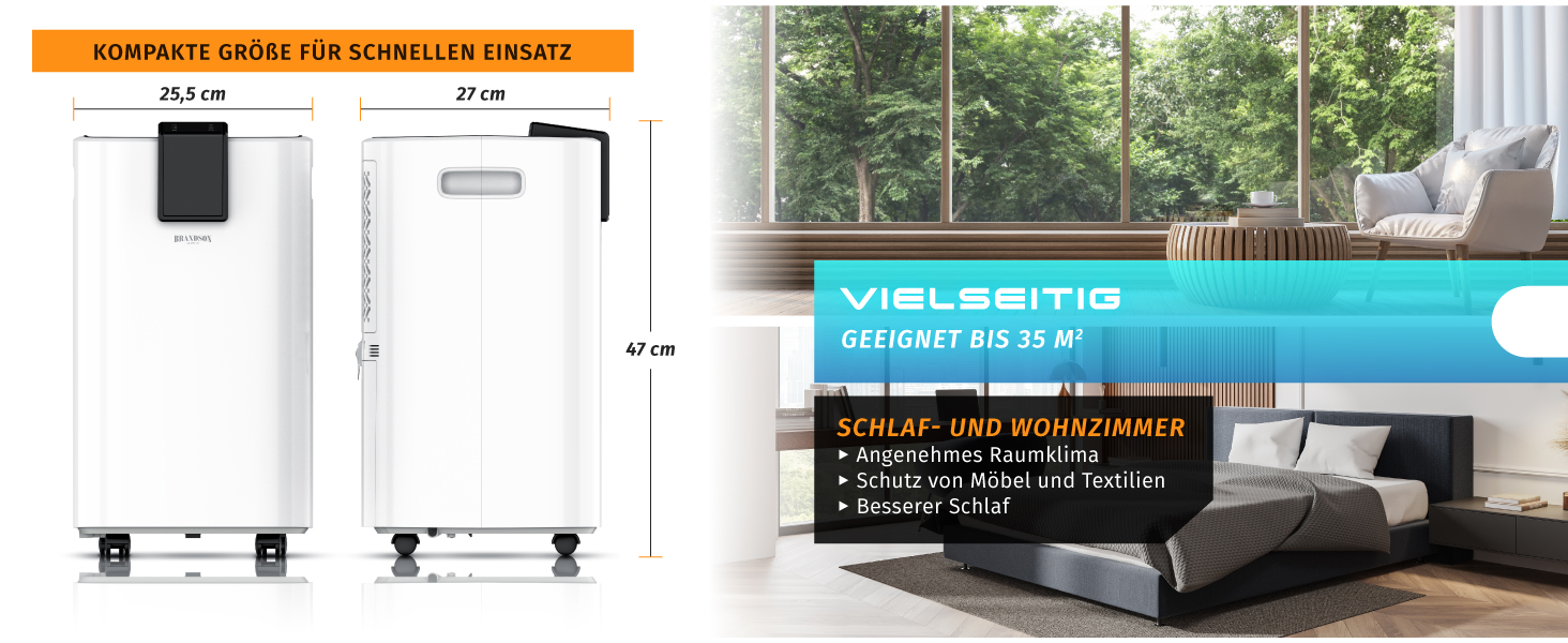 Електричний осушувач повітря Brandson 16L з компресором – 16 літрів/24 години – тихий – дисплей – для спальні, ванної, підвалу