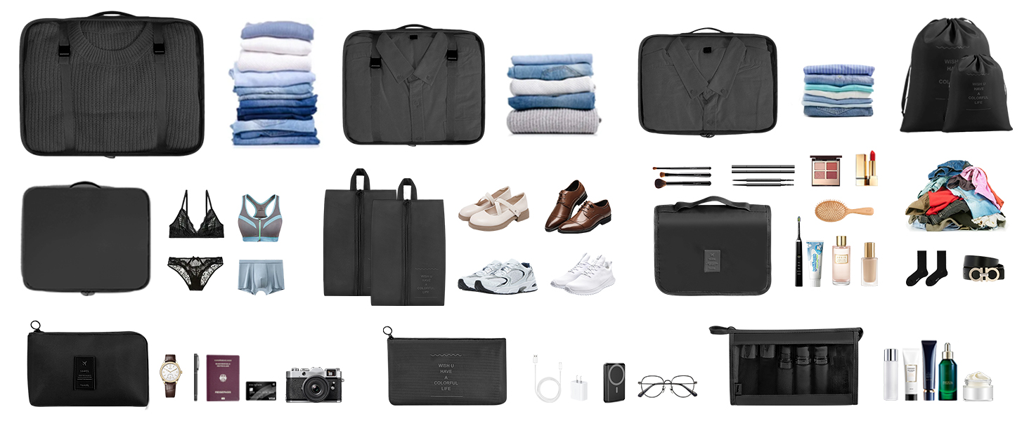 Органайзер для валізи Chijoo, набір 12 шт (чорний) – набір кубиків для пакування, аксесуари для подорожей