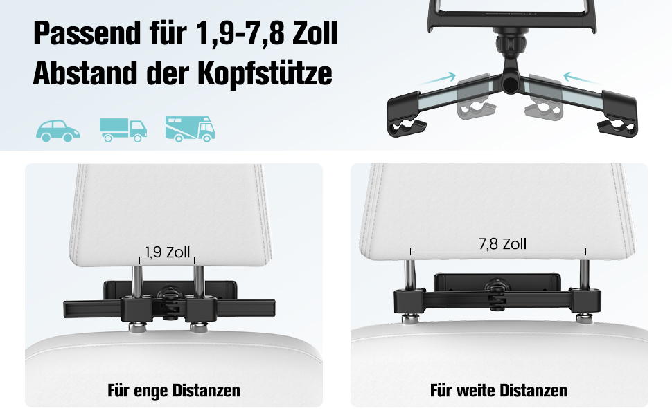 Тримач для планшету в авто MoKo, регульований, універсальний, для iPad, Galaxy Tab, iPhone, сірий