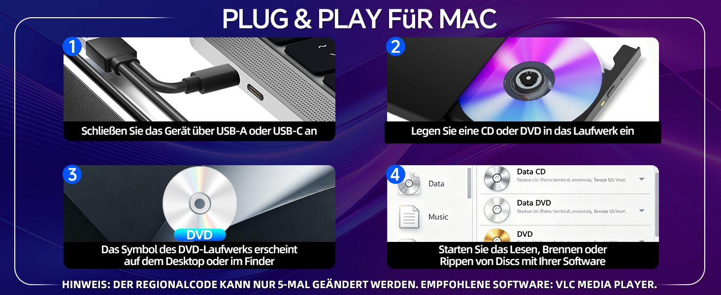 Зовнішній CD/DVD привід та записувач USB-C & USB-A з картридером TF/SD для ноутбука, Windows, Mac OS, Linux