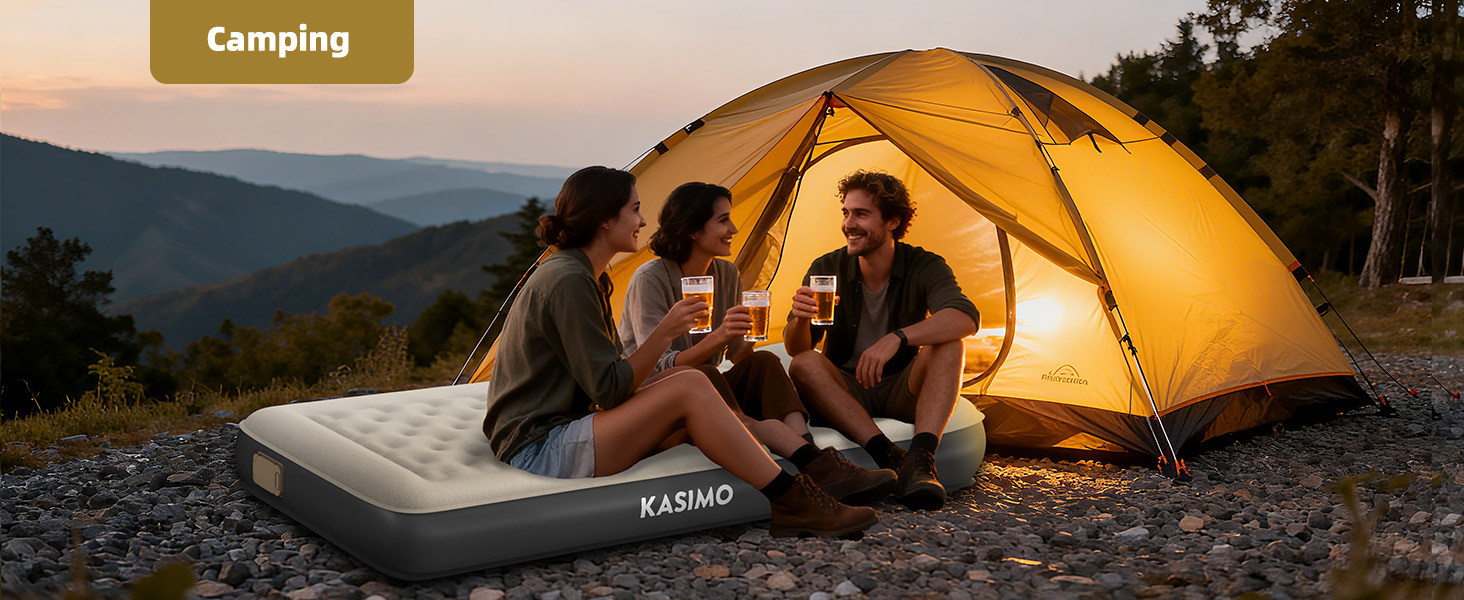 Надувний матрац KASIMO TPU самонадувний 1-місний з електричним насосом та подушкою, 190x90x22 см для дому та кемпінгу