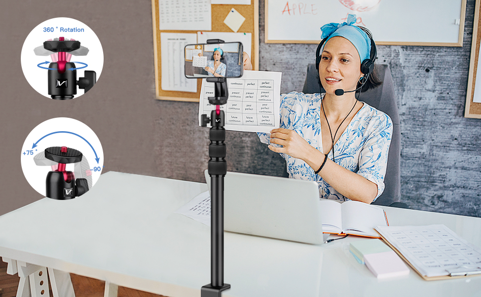 Кріплення для камери Victiv, 37-105 см, стіл, штатив для DSLR Canon, світловий, кріплення-прищіпка з гнучким плечем та 1/4' кульовою головкою для камер, LED-світла, веб-камер, смартфонів (червоний)