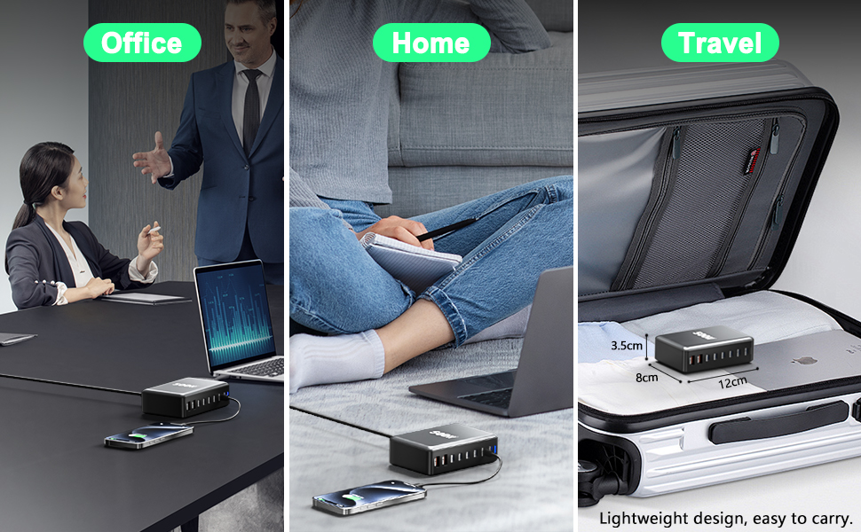 Зарядний пристрій USB-C 500W, 8 портів, GaN PD PPS, для MacBook Pro/Air, iPad, iPhone 15/16, Galaxy S23 - чорний