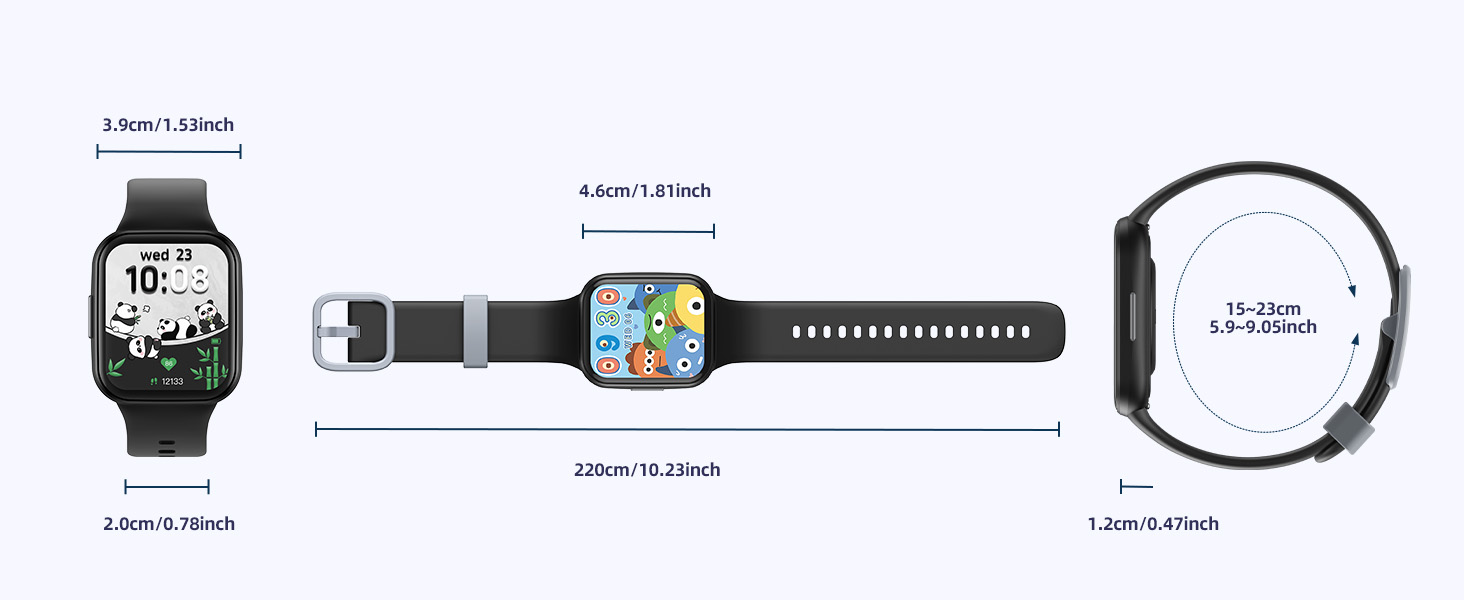 Дитячий розумний годинник Parsonver, 1.69' - фітнес-трекер з пульсометром, монітором сну, IP68, 20 спортивних режимів, для дітей 6-12 років, чорний