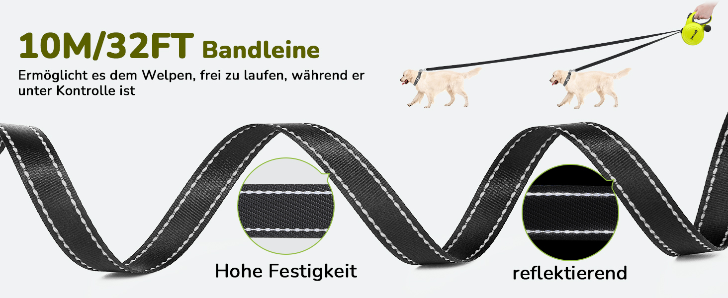 Рулетка для собак Pecute 10м, до 50 кг, зелена, антизаплутування, швидке гальмування