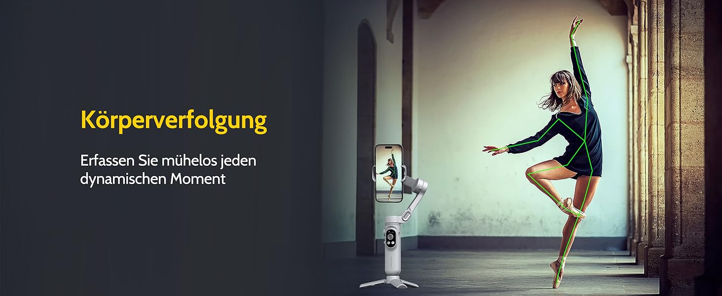 Стабілізатор для смартфона AOCHUAN з 3 осями, з функцією розпізнавання облич, вбудованим світлом, 1/4