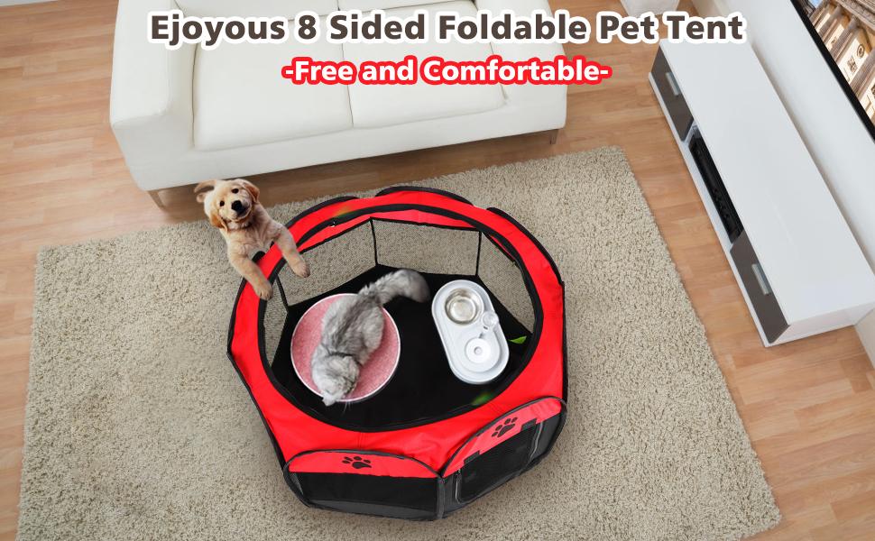 Клітка-загон для тварин, 8-панельна сітка, портативна огорожа для собак/кішок/кроликів, 68x45 см (Червона)