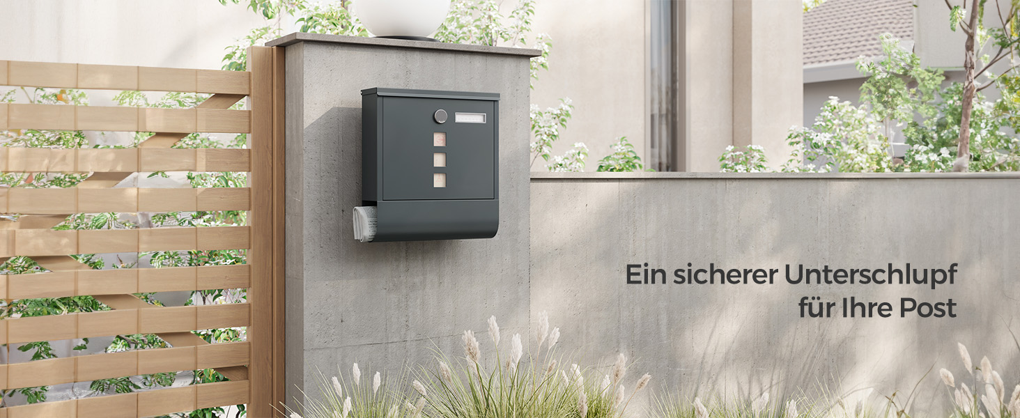 Поштова скринька SONGMICS з замком, оглядовим вікном та відділенням для газет, антрацит, 33.8x30.8x10 см