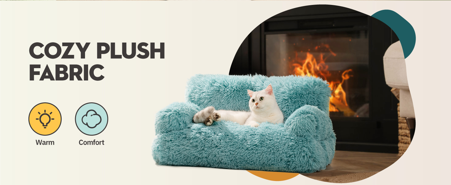 MEWOOFUN Stylish Cat Bed Cat Sofa Fluffy - 76x45cm Large Cat Bed Plush Cat Couch for Small Dogs and Cats Removable and Washable (brown)