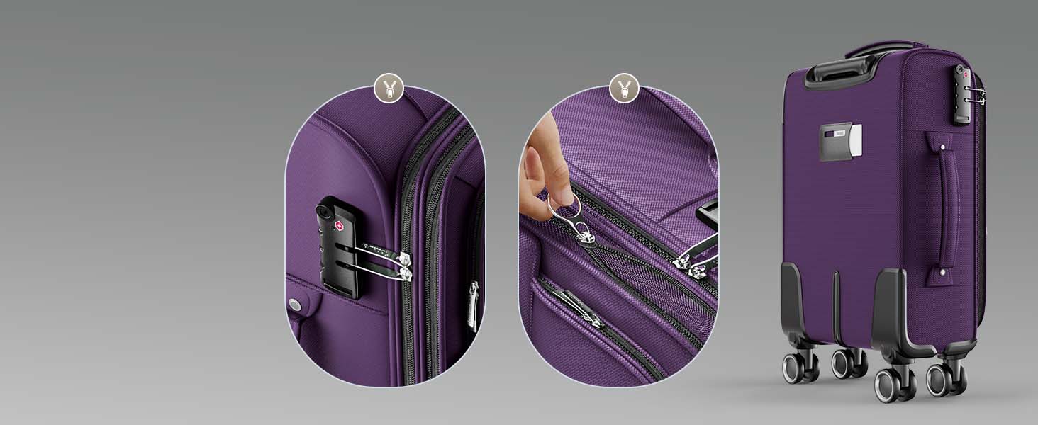 Набір валіз SHOWKOO 3 шт. з м'якою шкаралупою, розширюваний, легкий, міцний, з TSA замком та 4 колесами (фіолетовий)