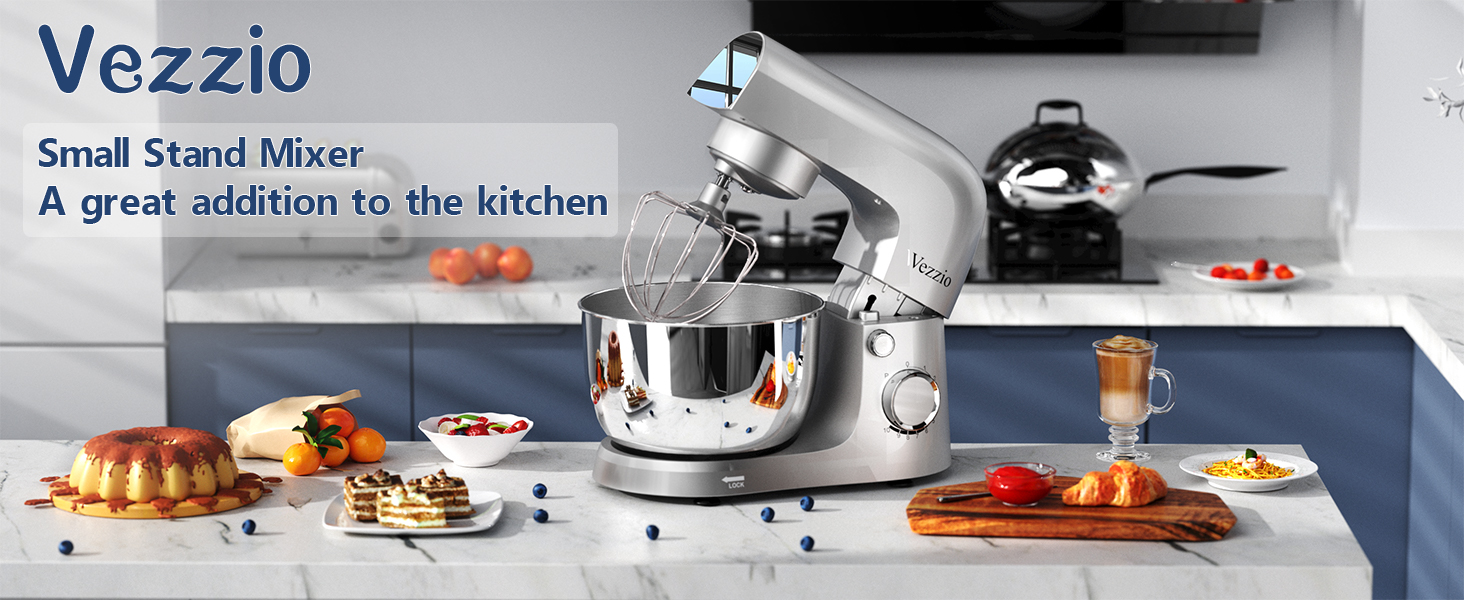 Міксер тістовий Vezzio Knetmaschine 1500W, 4.5л, 10 швидкостей, з набором насадок (зелений, срібний)