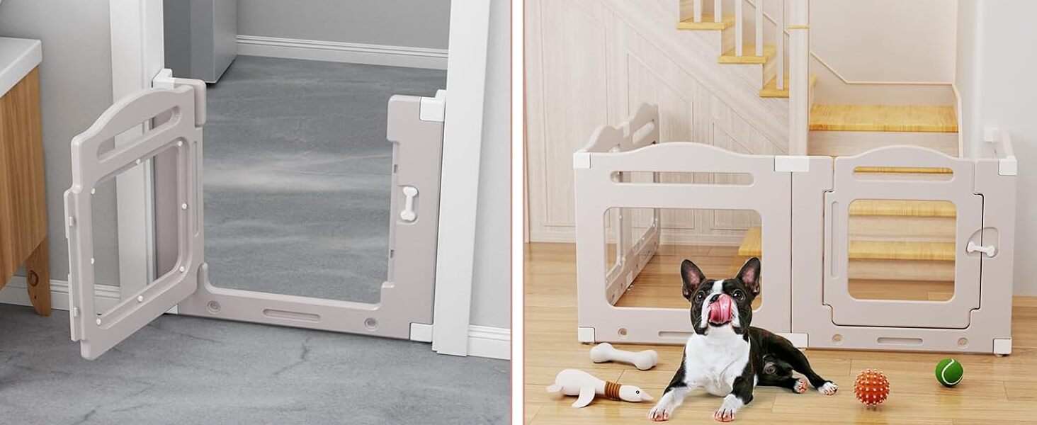 Клітка для цуценят з акрилу 60 см, 7 шт. + 1 вольєр для собак з дверцятами, без решіток, для дому, з присосками, прозора, теплий сірий (5+1)