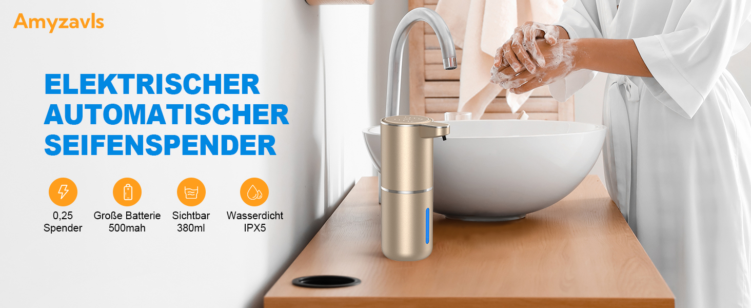 Автоматичний диспенсер для мила Amyzavls, 380 мл, USB, сенсорний, для ванної, кухні, офісу, інфрачервоний сенсор, підтримка рідкого та пінного мила