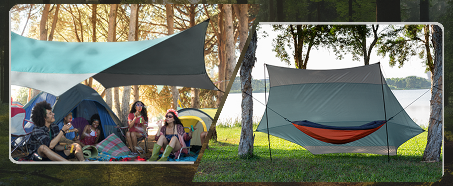 Тент Forceatt Zeltplane 3.7x4.3 м: ультралегкий, водонепроникний, з 6 кріпильними точками. Підходить для кемпінгу, піших прогулянок та відпочинку на природі. Колір: темно-синій & сірий.