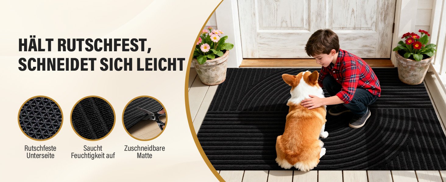 Привітальний килимок FEOMOS 60x90 см, протиковзний грязезахисний килим для входу, коридору, кухні та балкона, чорний, придатний для прання