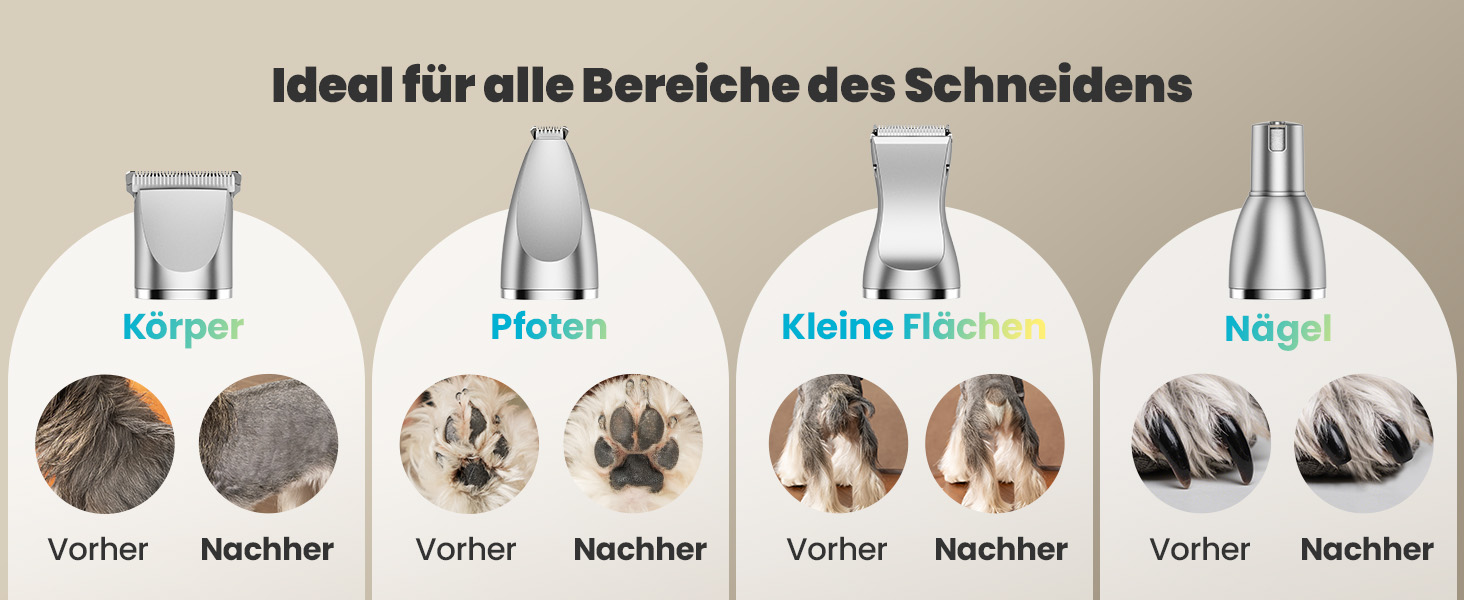 Набір для стрижки собак 4-в-1 Oneisall: стрижка, триммінг, шліфування кігтів. Тиха машинка для собак та котів з LCD-дисплеєм. Ідеально для тіла, лап, очей, вух, обличчя.