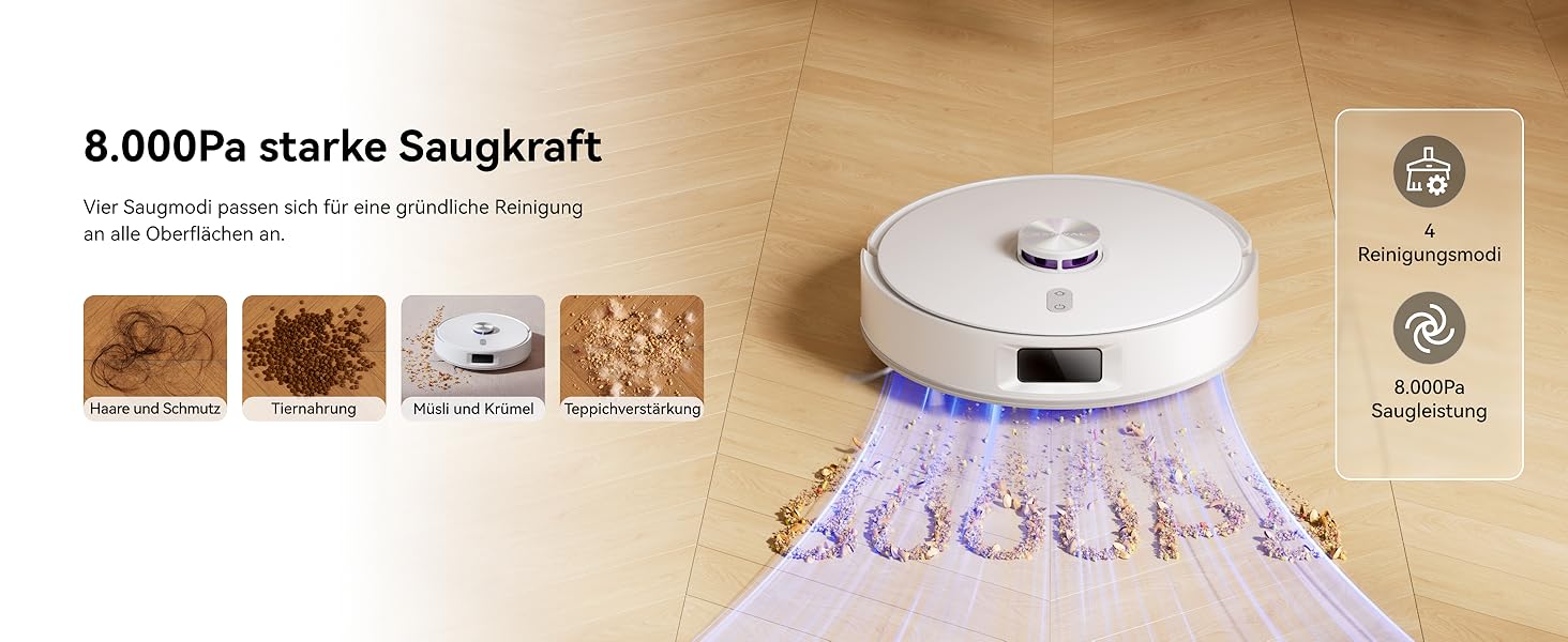 Робот-пилосос NARWAL Freo S з функцією миття підлоги, 8000Pa, 8N тиск, станція самоочищення 3.5L, LDS-лазерна навігація та 3D-картування, керування через додаток, для килимів/шерсті домашніх тварин