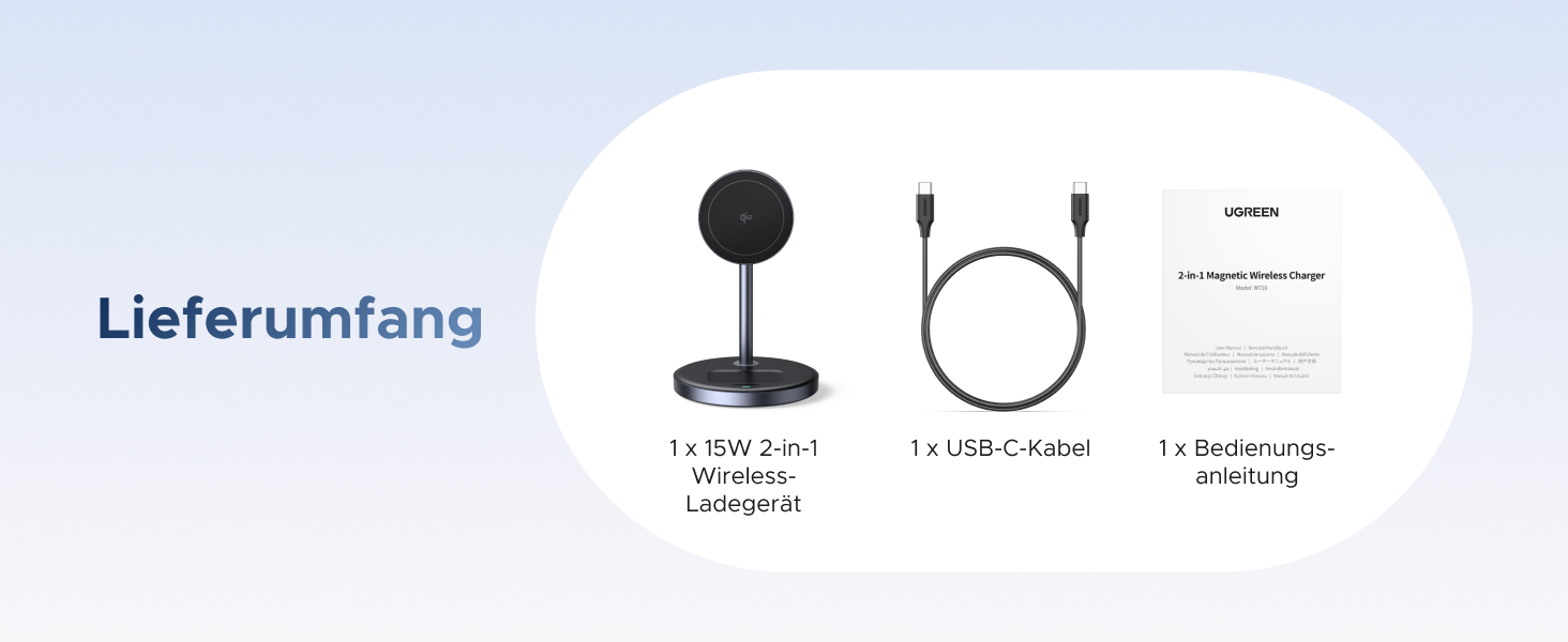 Бездротовий зарядний пристрій UGREEN Zapix Qi2 Magnetic 2-в-1, 15W, сумісний з MagSafe для iPhone 15/14/13/12 та AirPods, регульований на 90°
