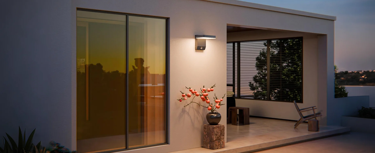 LED вуличний світильник K-Bright 20W з датчиком руху, 3000K, IP65, для балкона та саду, колір антрацит